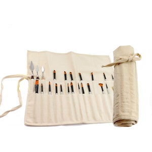 Liquidraw Paint Brush Holder Roll Up Natural Canvas Brush Bag 30 Pocket Case Storage Pouch Make up Brush Case