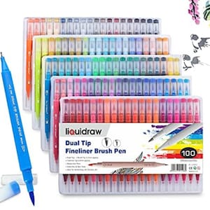 Liquidraw 100 Dual Tip Brush Pennen Fineliner Kleurset Fineliners Gekleurde aquarelstiften in etui voor volwassen kleurboeken tekenen
