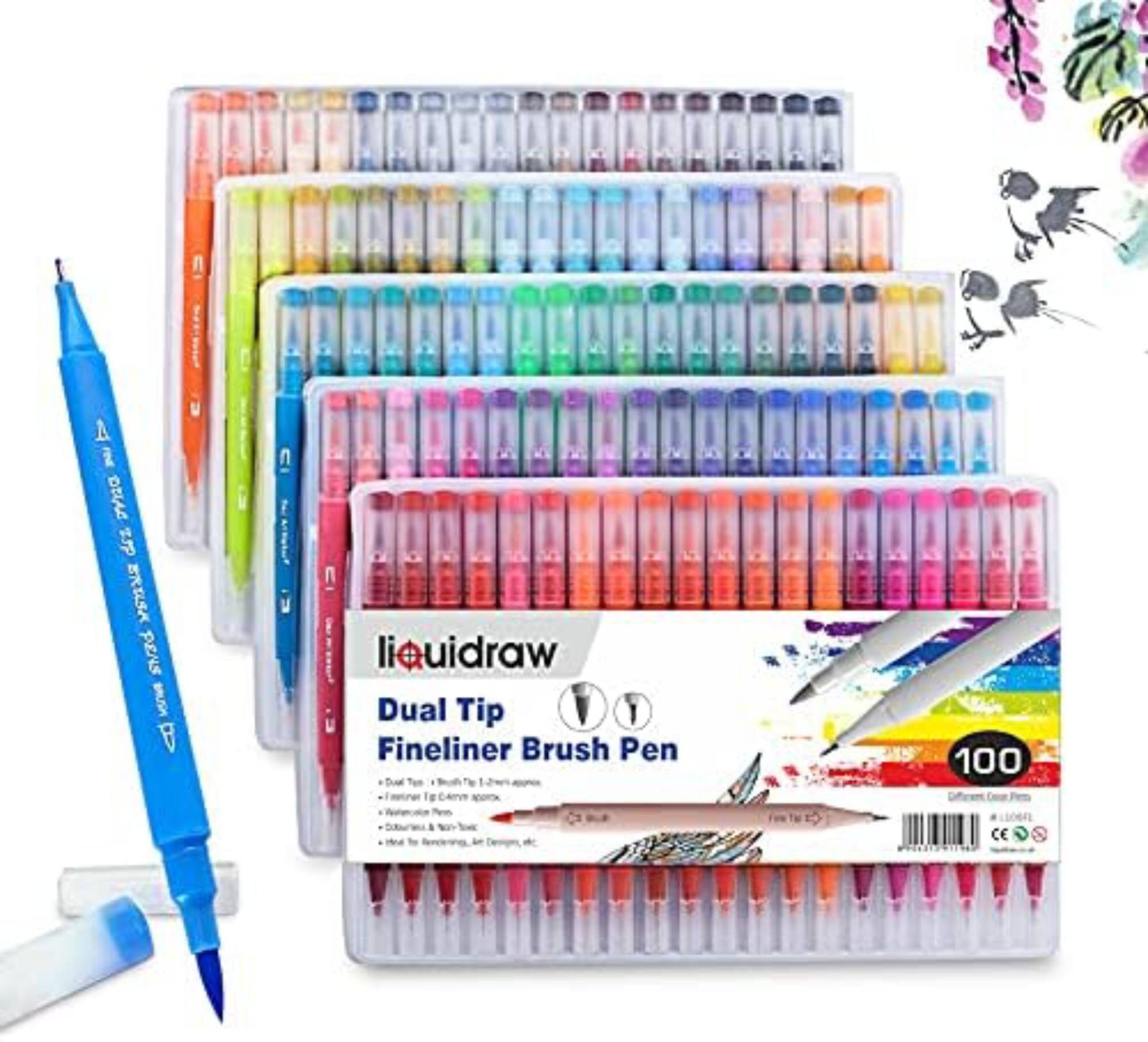 Liquidraw 100 Dual Tip Brush Pens Fineliner Colouring Set