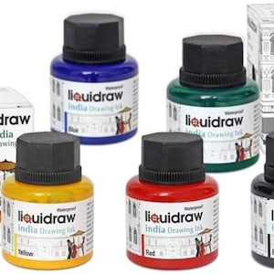 Liquidraw Coloured Drawing Ink Set India Ink, Waterproof, Set of 5 Assorted Colours, 35ml