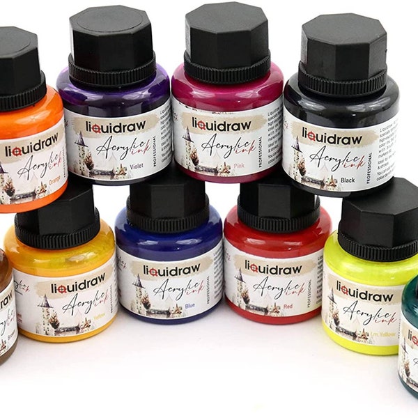 Liquidraw Acrylic Inks For Artists Set Of 10 Ink Set 35ml Professional For Painting, Drawing, Paints, Art, Brushes