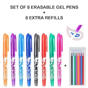Liquidraw Uitwisbare Pennen Rollerballpennen 8 EXTRA VULLINGEN Uitwisbare Gelpennen Set 8 Kleuren Uitwisbare Pen Handschrift, Kleuren, Studenten, Volwassenen