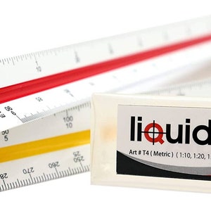 Liquidraw Metric Triangular Reduction Scale Ruler 30cm, Architectural, Side Measuring Ruler, White