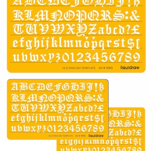 Juego de plantillas de letras en inglés antiguo Liquidraw de 3 (10mm, 15mm y 20mm), para manualidades, plantilla de dibujo de número de alfabeto inglés, plantilla de dibujo