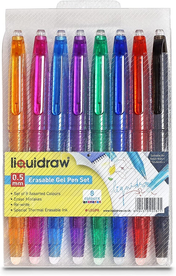 Liquidraw Erasable Pens Rollerball Pens 0.5mm Erasable Gel Pens Set of 8  Colours Rub Out Pen for Handwriting, Colouring, Students & Adults 