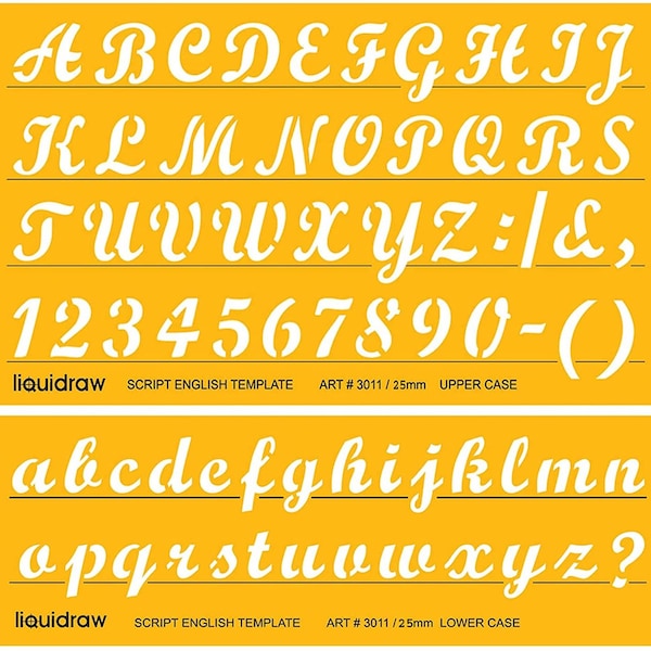 Lettering Stencils for Crafts English Stencil Alphabet Number Drawing Drafting Template (Upper&Lower Case Combo) (15mm / 20mm / 25mm)