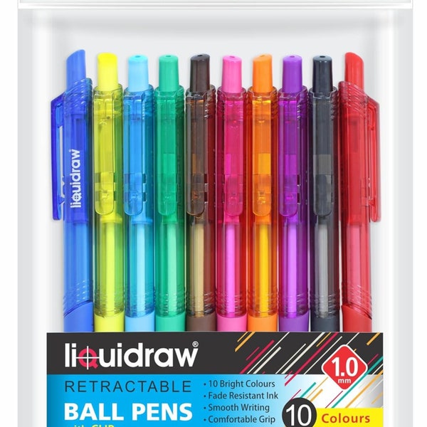 Retractable Ballpoint Pens Set Of 10 Assorted Colours Multicolour Ball Pens Medium Point 1.0mm Ball Point Multicoloured Pen Set For School