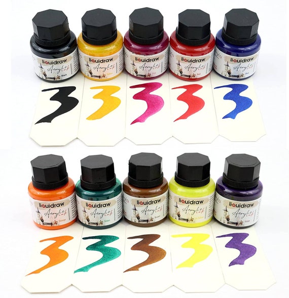 Liquidraw Fountain Pen Ink Bottles Set of 10 Assorted Colours 35ml Ink