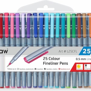 Liquidraw 25 finelinerkleurpennen set fijne puntpennen 0,5 mm geassorteerde kleuren, fineliners kleurpennen, school, kantoor, kunstenaars, tekenen