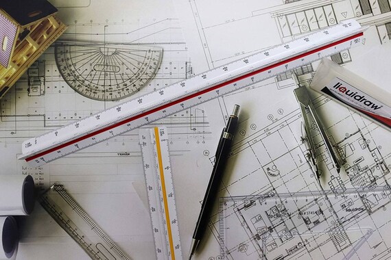 Règle échelle 30cm Règle Triangulaire 30cm Plastique - Échelles 1:2.5 à 1:100 - Pour Architecte Ingénieur échelle Architecte