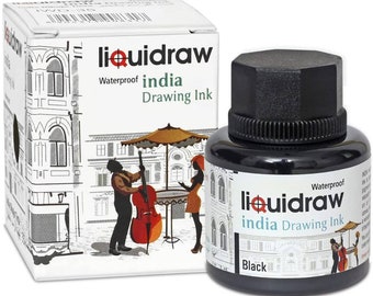 Liquidraw Farbige Zeichnung Tinte Indien Tinte, Wasserfest, Schwarz 35ml, IWD30BK