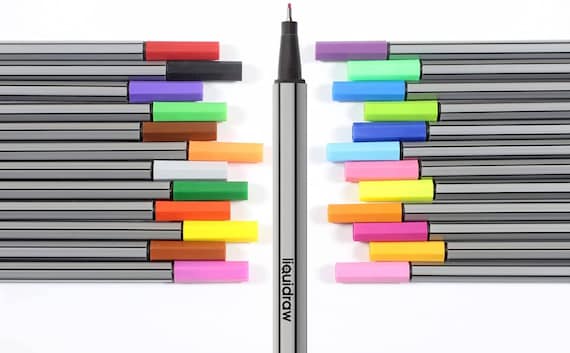 24 Fineliner Colouring Pens Set Fine Point Pens 0.4mm Assorted Colours, Fineliners  Coloured Pens Drawing Pens 
