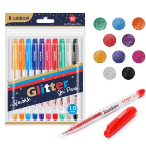 10 Metallic Glitter Gel Pens 1.0mm Bold Tip Assorted Extra Sparkling Crafts  Set for Drawing Scrapbooking Card Making Adult Colouring Books 