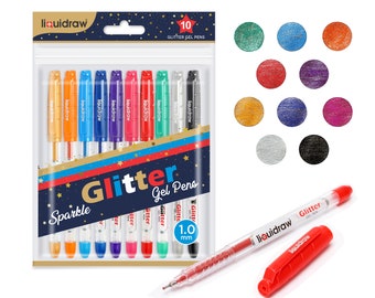10 Metallic Glitter Gel Pens 1.0mm Bold Tip Assorted Extra Sparkling Crafts Set For Drawing Scrapbooking Card making Adult Colouring Books
