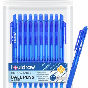 Liquidraw balpen blauwe balpennen set van 10 intrekbare blauwe balpennen medium punt 1,0 mm glad schrijvende klikpennenset voor school en kantoor (blauw)