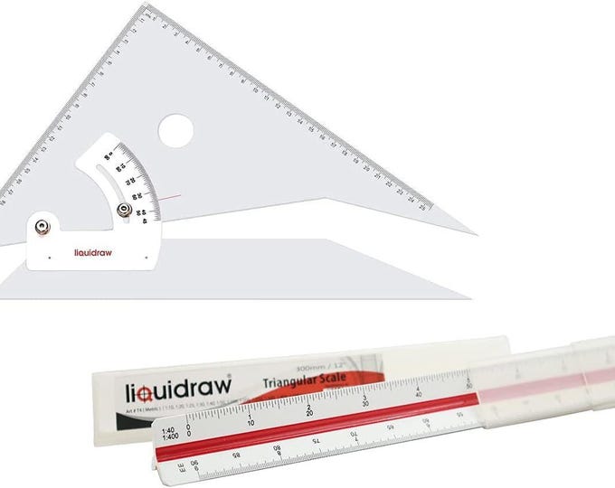 Liquidraw Adjustable Set Square 35cm & Triangular Scale Ruler 30cm Set ...
