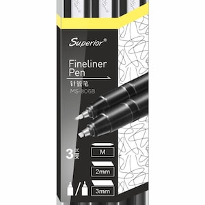 Drawing Pens Set Black Fineliner Pens Set Of 3 Waterproof pens Including Brush Pen For Artists, Technical Drawing, Handwriting, Calligraphy,
