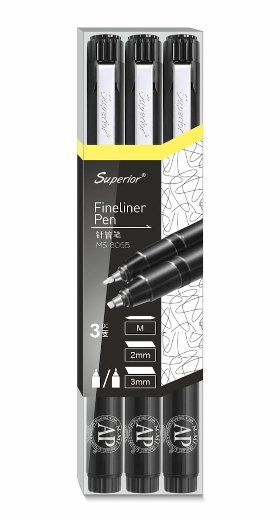 Drawing Pens Set Black Fineliner Pens Set Of 3 Waterproof pens Including  Brush Pen For Artists, Technical Drawing, Handwriting, Calligraphy