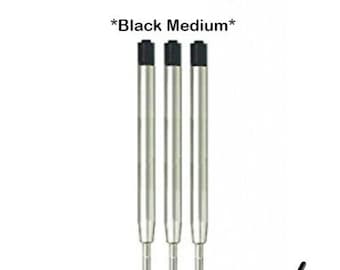 3 x Parker Compatible Ballpoint Refill BLACK Biro Pens Medium Ball Pen Refills