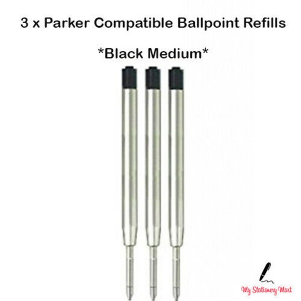 3 recharges pour stylos à bille compatibles Parker NOIR Recharges pour stylos à bille de taille moyenne
