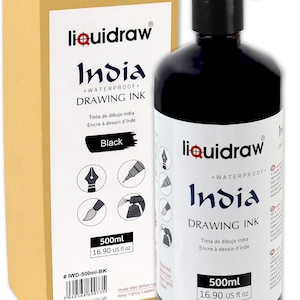 Liquidraw Black Drawing India Ink 500ml Must-Have Artist Supply Non-Toxic, Waterproof, Lightfast & Permanent Suitable for Pens Brushes Art