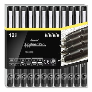 Set di penne da disegno Set di 12 penne impermeabili tra cui pennello per artisti, disegno tecnico, calligrafia, schizzo,