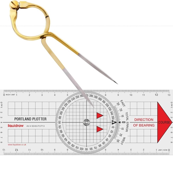 Kit de séparation de navigation pour traceur de parcours Portland Liquidraw, voilier marin, rapporteur d'angles, séparateur droit à une main, laiton massif, 20 cm (8 po.)