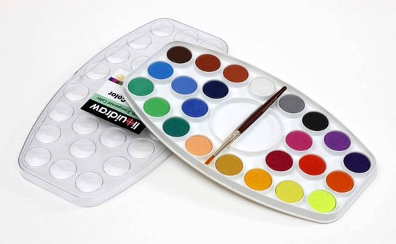 Liquidraw Watercolor Paint Palette & Brush 24 Colors With Cover Artist Watercolor  Painting for Adults and Kids 