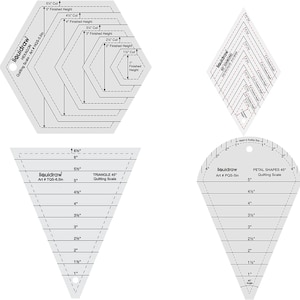 Liquidraw Quilting Templates & Rulers for Patchwork Acrylic Stencils Quilting Sewing Ruler Set of 4 Hexagon, Triangle, Petal Diamond Shapes