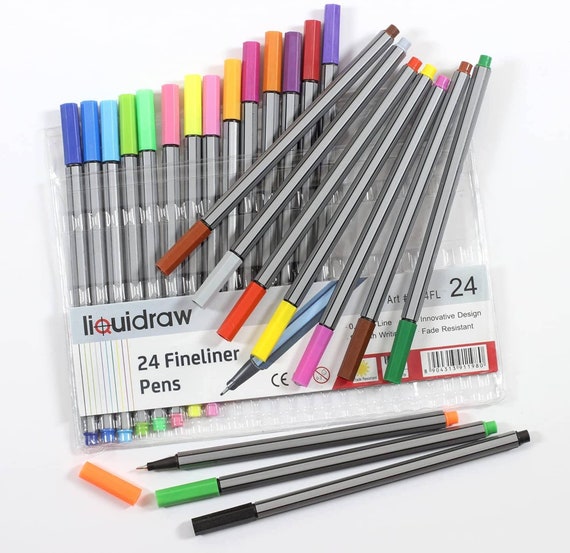 24 Fineliner Colouring Pens Set Fine Point Pens 0.4mm Assorted