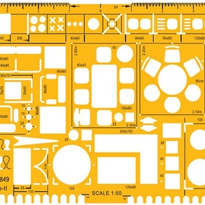 Liquidraw 1:50 Architectural Scale Ruler Tekening Sjabloon Stencil Drafting Supplies, Meubelontwerp Symbolen voor House Interior Floor Plan,
