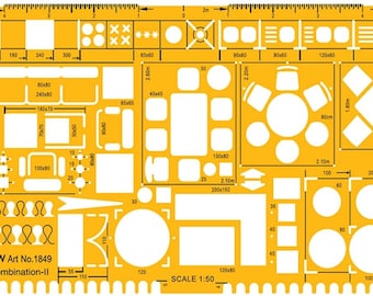 Liquidraw 1:50 Architectural Scale Ruler Drawing Template Stencil Drafting Supplies, Furniture Design Symbols for House Interior Floor Plan,