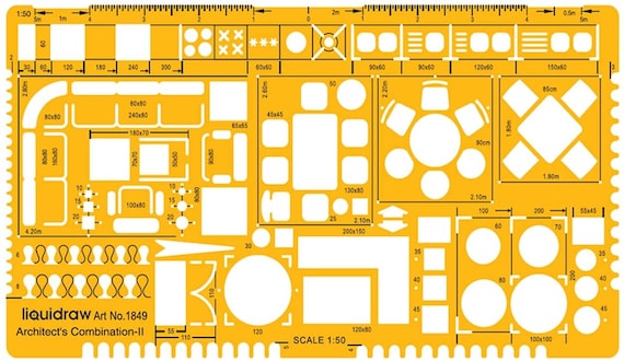 Liquidraw 1:50 Architectural Scale Ruler Drawing Template Stencil Drafting  Supplies, Furniture Design Symbols for House Interior Floor Plan, 