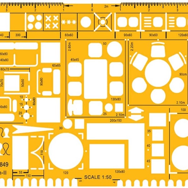 Liquidraw 1:50 Architectural Scale Ruler Drawing Template Stencil Drafting Supplies, Furniture Design Symbols for House Interior Floor Plan,