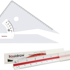 Liquidraw Adjustable Set Square 30cm & Triangular Scale Ruler 30cm Set ...