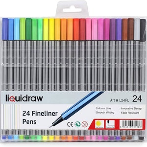 24 Fineliner Colouring Pens Set Fine Point Pens 0.4mm Assorted Colours, Fineliners Coloured Pens drawing pens