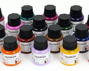 Liquidraw Gekleurde Tekeninkt Set India Inkt, Waterdicht, Set van 20 Diverse Kleuren, 35ml Indiase Inkten voor Kunstenaars