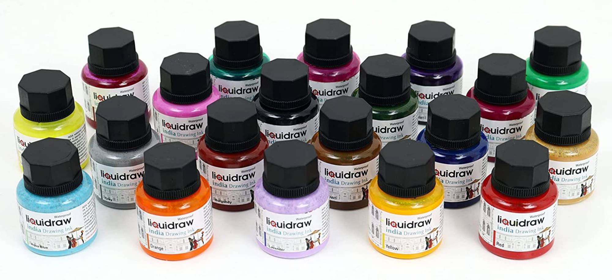 Liquidraw Coloured Drawing Ink Set India Ink, Waterproof, Set of 20  Assorted Colours, 35ml Indian Inks for Artists 