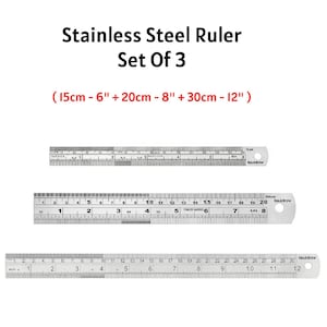 Liquidraw stalen liniaal set van 3 roestvrij metalen linialen snijden naaien met metrische imperiale metingen ingenieurs & architecten combo 6" 8" 12"