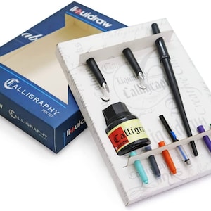 Liquidraw Arabische Kalligraphie Set Dip Pen Nibs Halter Set mit schwarzer Kalligraphie Tinte Set linke Hand für Künstler, Anfänger, Erwachsene & Kinder