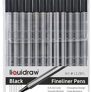 Liquidraw 12 Schwarze Fineliner Stifte Set Fine Point Pens 0,4mm Schwarze Stifte Für Künstler, Architekten, Technisches Zeichnen, Handschrift & Illustrationen
