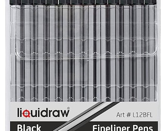 Liquidraw 12 Black Fineliner Pens Set Fine Point Pens 0.4mm Black Pens For Artists, Architects,Technical Drawing,Handwriting & Illustrations