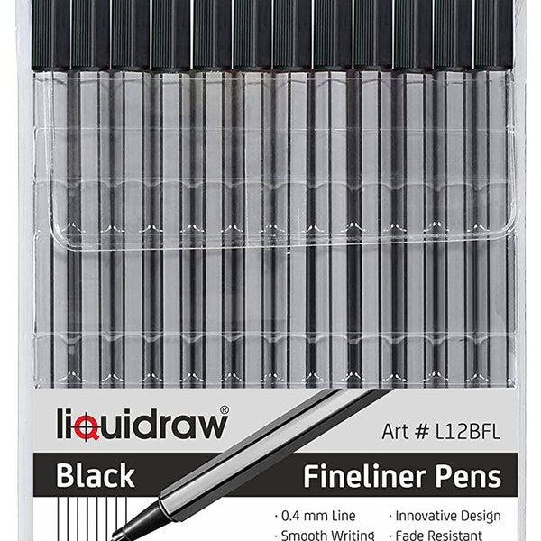 Liquidraw 12 Black Fineliner Pens Set Fine Point Pens 0.4mm Black Pens For Artists, Architects,Technical Drawing,Handwriting & Illustrations