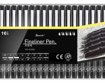 Drawing Pens Set Black Fineliner Pens Set Of 16 Waterproof pens Including Brush Pen For Artists, Technical Drawing, Handwriting &Calligraphy