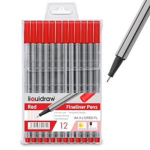 12 RED Fineliner Pens Set Fine Point Pens 0.4mm Fineliners Red Coloured Pens For Artists, Architects, Technical Drawing And Handwriting