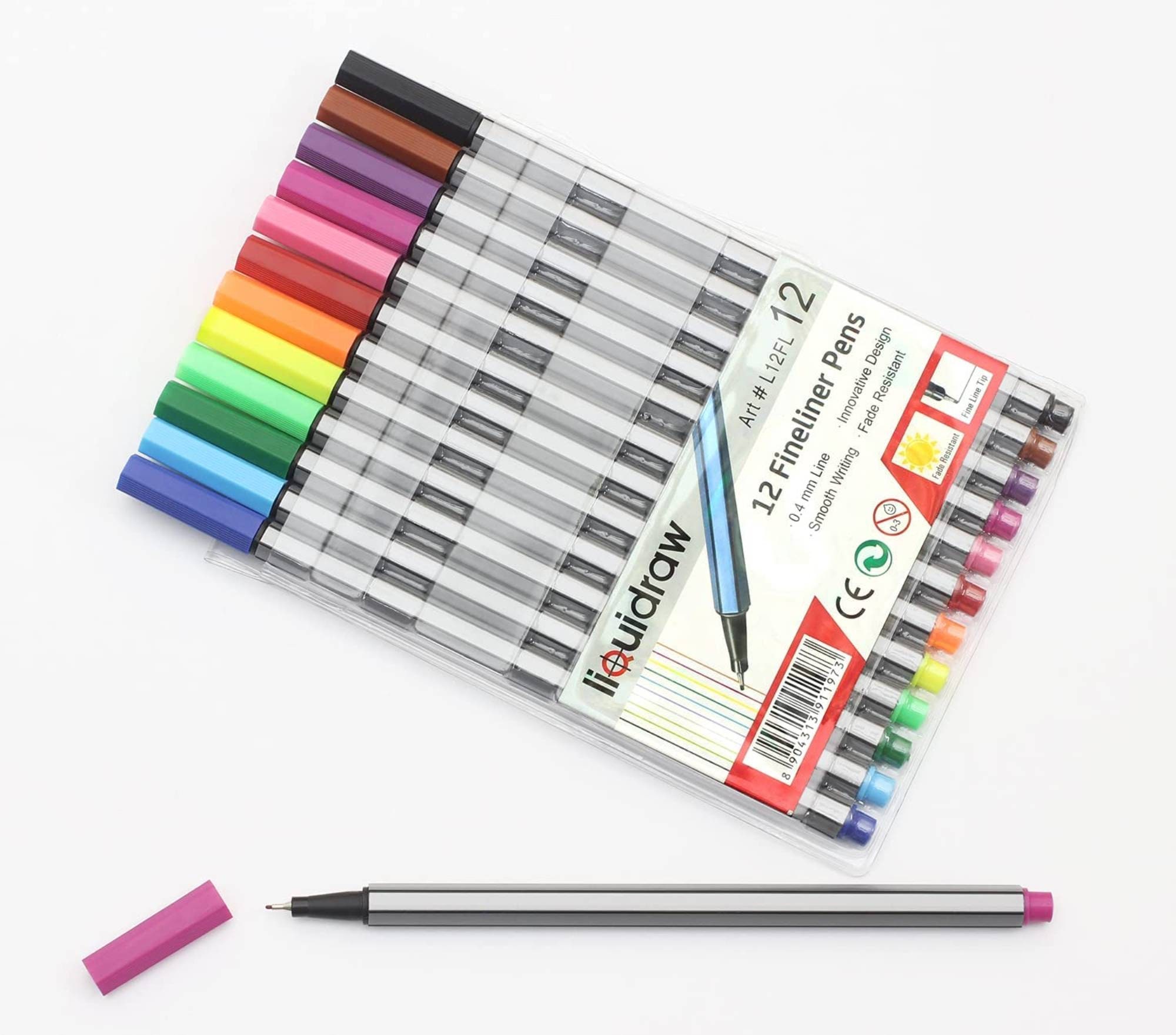 Mr. Pen Penne Fineliner 12 Colori: Punta Fine 0.4 Mm Per Disegno, Diario E Ufficio