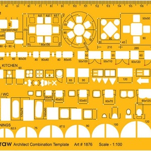 Liquidraw 1:100 schaal architecturale schaal liniaal tekening sjabloon stencil, architectuur meubelontwerp symbool voor huis interieur plattegrond
