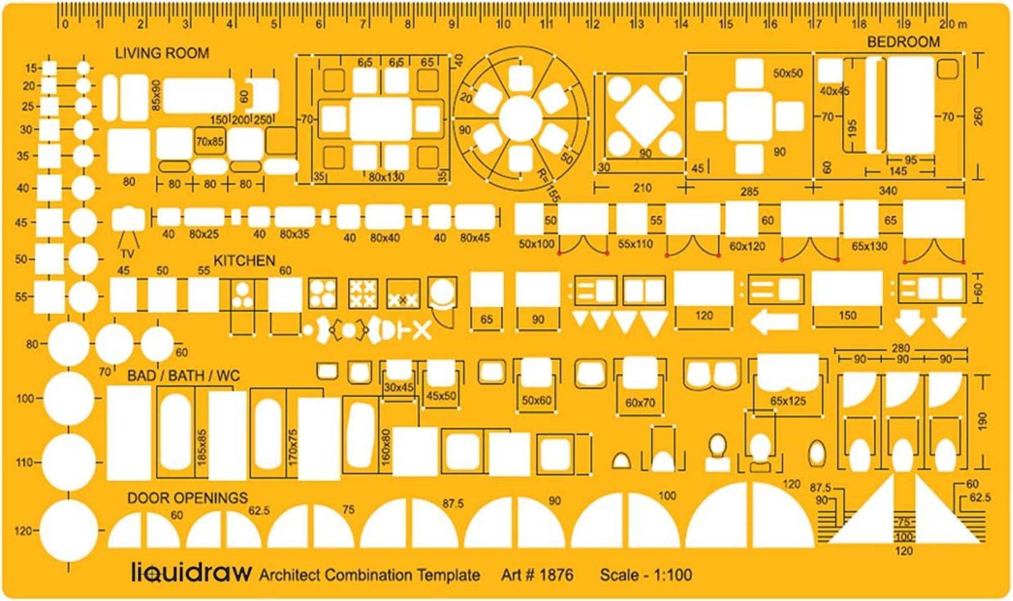 Liquidraw 1:100 Scale Architectural Scale Ruler Drawing Template Stencil, Architecture Furniture Design Symbol for House Interior Floor Plan