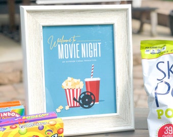Film Geburtstagsparty druckbare, Familienfilmnacht, Kino Zeichen, Film Einladung, Date Night Ideen
