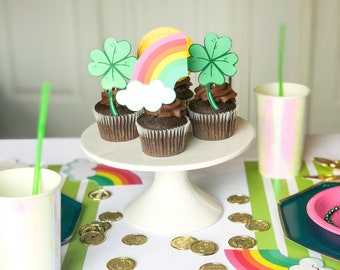Shamrock Birthday, St. Patrick's Birthday Cupcake Toppers, Rainbow Cupcake Toppers, Shamrock Cupcake Toppers, Lucky One First Birthday
